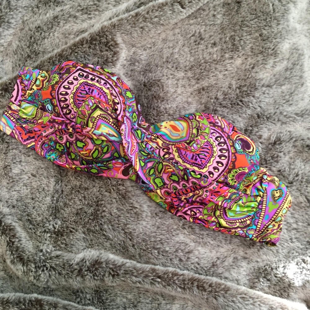 36A Paisley Strapless Bandeau Swim Top